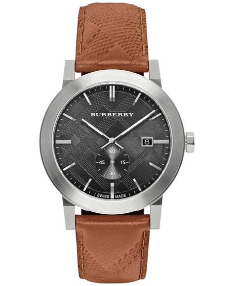 burberry men's swiss chronograph the city brown leather strap timepiece